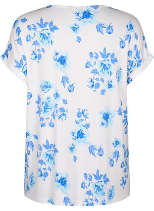 Zizzi Viscose blouse met korte mouwen en bloemen, White Blue AOP, Packshot image number 1