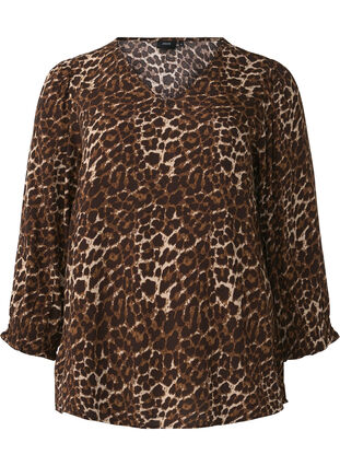 Zizzi Luipaardprint blouse met 3/4 mouwen, Leo AOP, Packshot image number 0