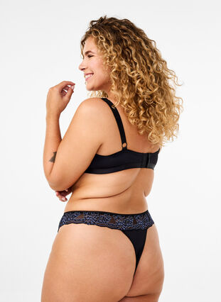 Zizzi G-string van microvezels met kant, Black w Blue, Model image number 1