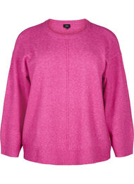 Gebreide blouse met ronde hals en middennaad, Fuchsia Red Mel.