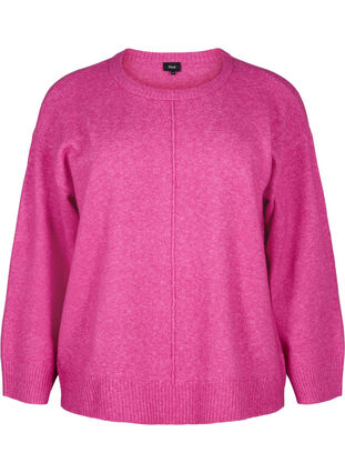 Zizzi Gebreide blouse met ronde hals en middennaad, Fuchsia Red Mel., Packshot image number 0