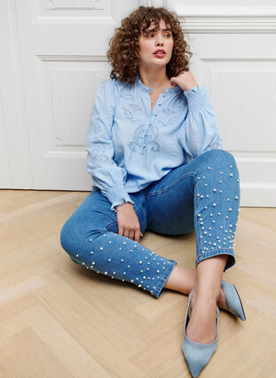 Zizzi Slim fit Emily jeans met parels, Light Blue, Image image number 0