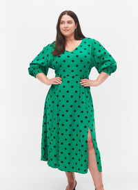 Polka stippen viscose midi jurk, Jolly Green Dot AOP, Model