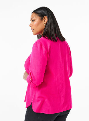 Zizzi Overhemdblouse met knoopsluiting van katoen-linnenmix, Bright Rose, Model image number 1