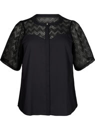 Overhemdblouse met korte kanten mouwen, Black