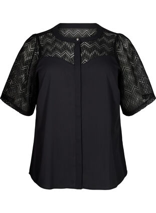 Zizzi Overhemdblouse met korte kanten mouwen, Black, Packshot image number 0