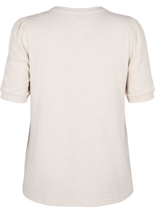 Zizzi Blouse met knoopdetail en korte pofmouwen, Oatmeal White Mel., Packshot image number 1