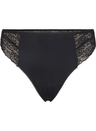 Zizzi Microfibre G-string met kant, Black, Packshot image number 0