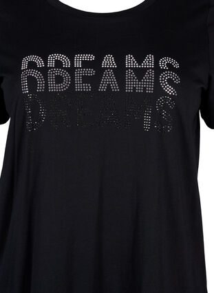 Zizzi Katoenen T-shirt met strasmotief, Black w. Dream, Packshot image number 2