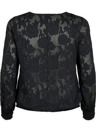 Zizzi Jacquard blouse met smokwerk, Black, Packshot image number 1