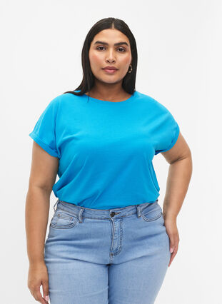 Zizzi T-shirt met korte mouwen van katoenmix, Hawaiian Ocean, Model image number 0