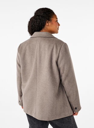 Zizzi Wollen blazer met geborstelde textuur, Desert Taupe Mel., Model image number 1