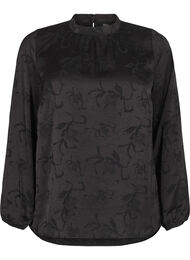 Satijnen blouse met ton-sur-ton patroon, Black