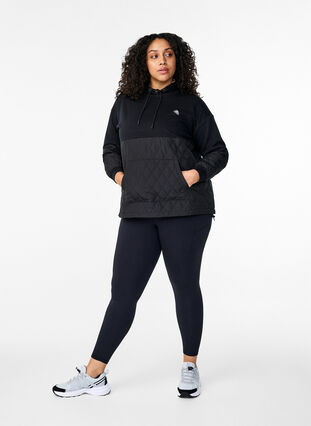 Zizzi Sweatshirt met capuchon en quilt, Black, Model image number 3