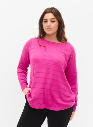 Zizzi Gebreide blouse met ton-sur-ton strepen, Rose Violet, Model image number 0