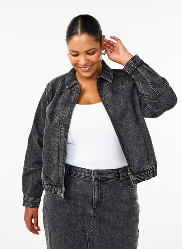 Zizzi Spijkerjasje met verborgen ritssluiting, Dark Grey Denim, Model image number 0